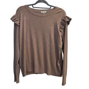 Vila Milano Size XL Tan Crewneck Ruffle Sweater Girly Career Workwear